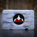 A circular NCB Logo decal on a plano tackle box