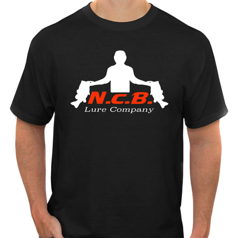 A black tshirt screen printed with the classioc white NCB logo